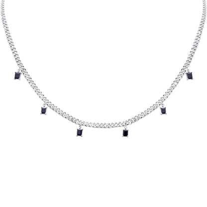 Muse Jewelry 2.82ct G SI 14K White Gold Diamond & Blue Sapphire Cuban Link Necklace 13" + 6" EXT