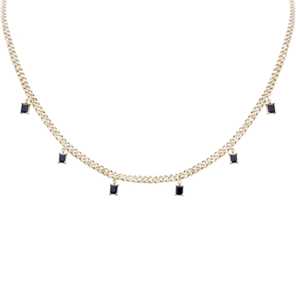 Muse Jewelry 2.86ct G SI 14K Yellow Gold Diamond & Blue Sapphire Cuban Link Necklace 13" + 6" EXT