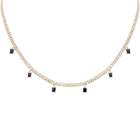 Muse Jewelry 2.86ct G SI 14K Yellow Gold Diamond & Blue Sapphire Cuban Link Necklace 13" + 6" EXT