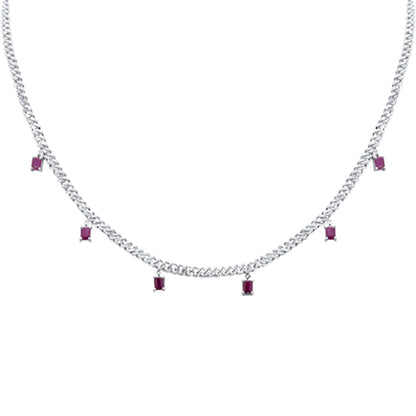 Muse Jewelry 3.10ct G SI 14K White Gold Diamond & Ruby Cuban Link Necklace 13" + 6" EXT