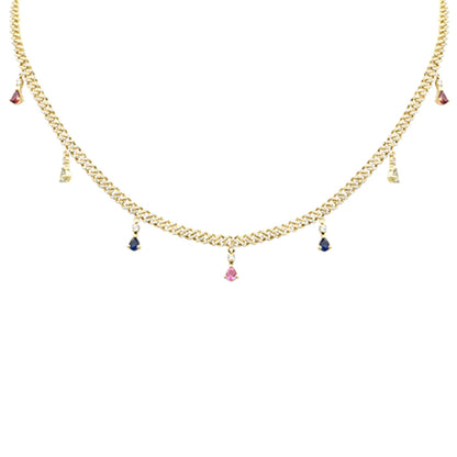 Muse Jewelry 2.52ct G SI 14K Yellow Gold Diamond Multi Color Cuban Link Necklace 12" + 2" EXT