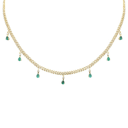 Muse Jewelry 2.22ct G SI 14K Yellow Gold Diamond & Emerald 3MM Cuban Link Necklace 12" + 4" EXT