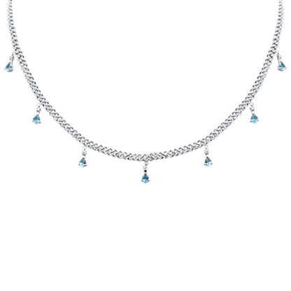 Muse Jewelry 2.40ct G SI 14K White Gold Diamond & Aquamarine Cuban Link Necklace 12" + 4" EXT