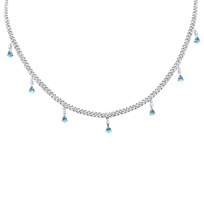 Muse Jewelry 2.77ct G SI 14K White Gold Diamond & Aquamarine Cuban Link Necklace 14" + 2" EXT