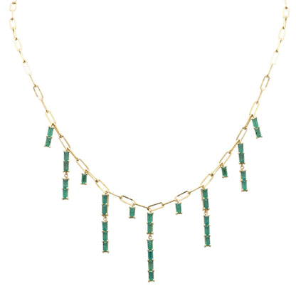 Muse Jewelry 3.52ct G SI 14K Yellow Gold Natural Green Emerald Gemstone Dangling Paper Clip Necklace 16" + 2" EXT