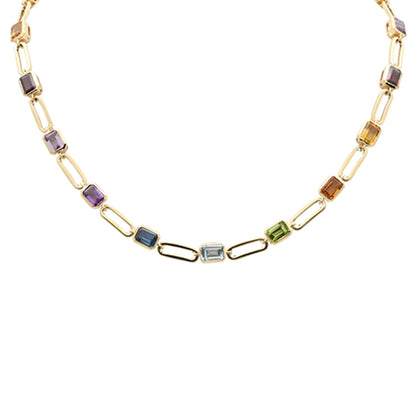 Muse Jewelry 18.10ct G SI 14K Yellow Gold Multi Color Gemstone Paper Clip Necklace 16" + 2" EXT