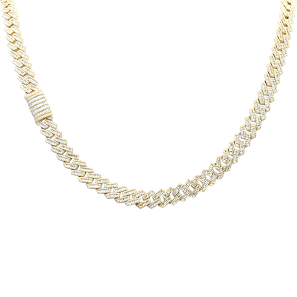 Muse Jewelry 10.27ct G SI 14K Yellow Gold Baguette & Round Diamond Square 9MM Cuban Necklace 22" Long