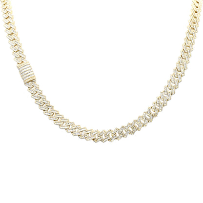 Muse Jewelry 7MM 7.68ct G SI 14K Yellow Gold Baguette & Round Diamond Square Cuban Necklace 22" Long