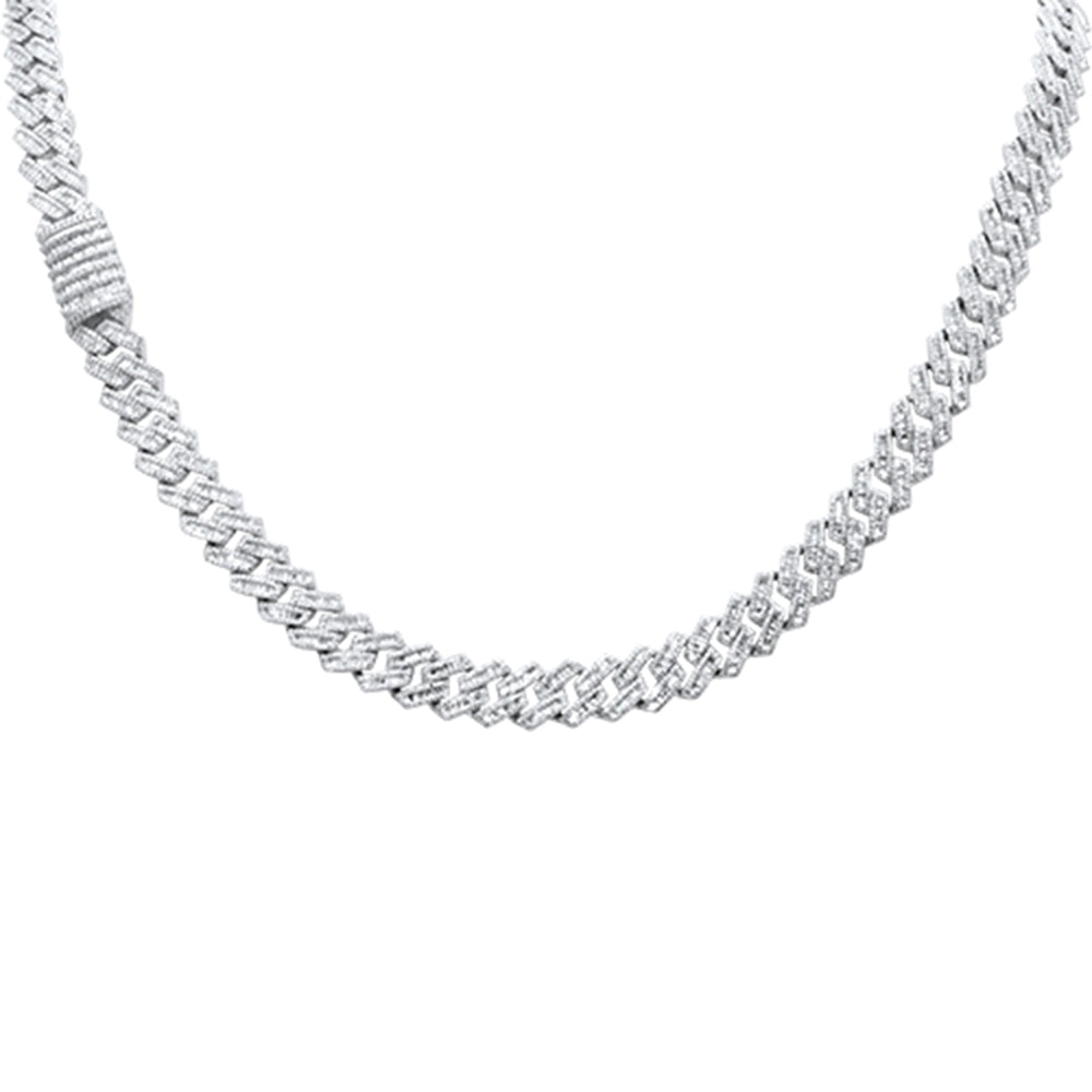 Muse Jewelry 10.36ct G SI 14K White Gold Baguette & Round Diamond Square 9MM Cuban Necklace 22" Long