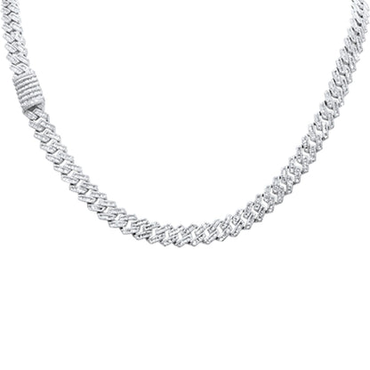 Muse Jewelry 10.36ct G SI 14K White Gold Baguette & Round Diamond Square 9MM Cuban Necklace 22" Long