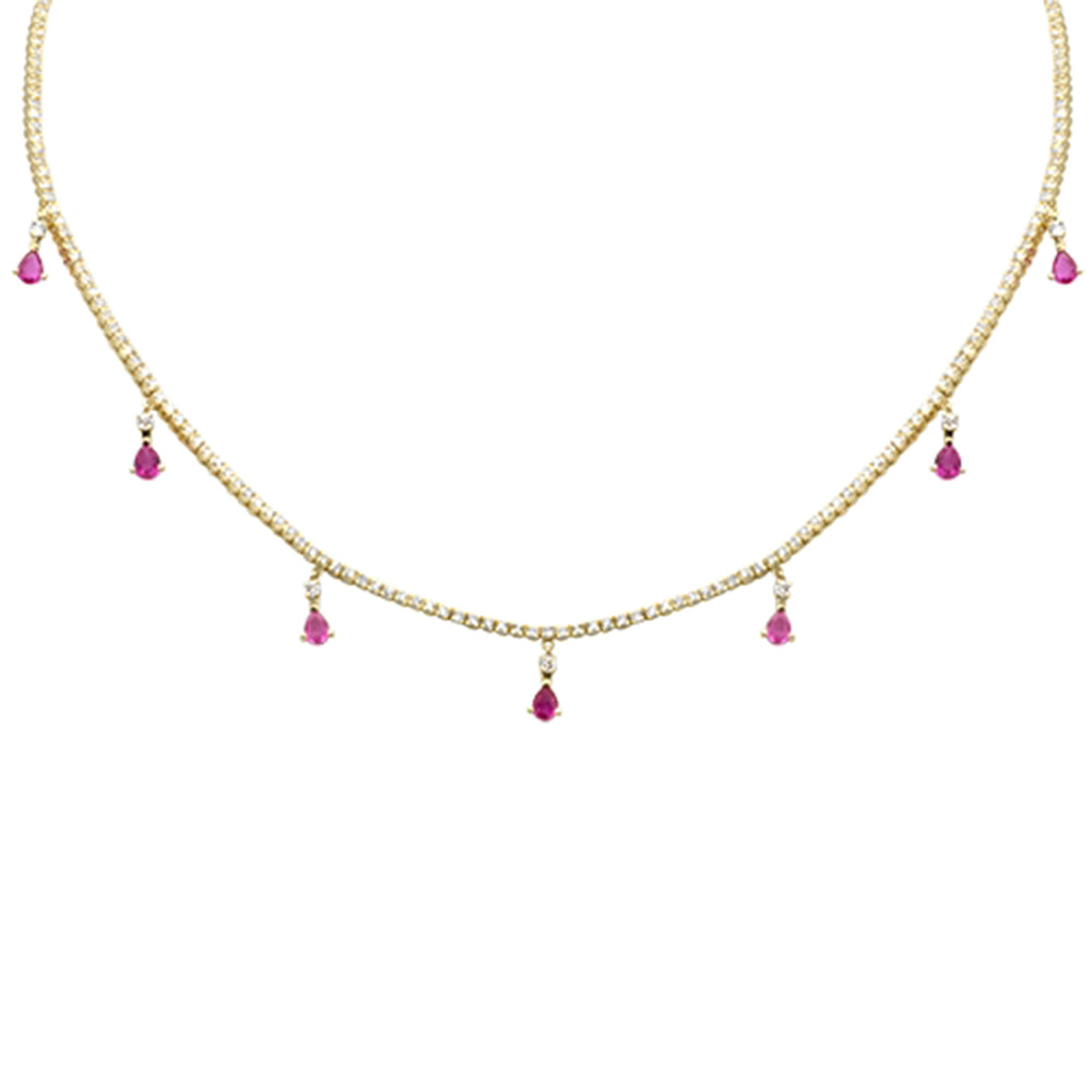 Muse Jewelry 3.41ct G SI 14K Yellow Gold Diamond & Pink Sapphire Tennis Necklace 14" + 2" EXT