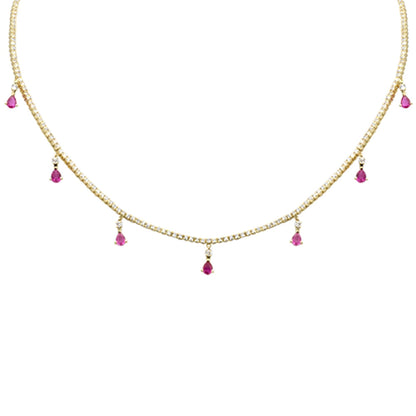 Muse Jewelry 3.41ct G SI 14K Yellow Gold Diamond & Pink Sapphire Tennis Necklace 14" + 2" EXT