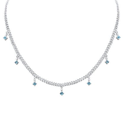 Muse Jewelry 2.27ct G SI 14K White Gold Diamond & Aquamarine Cuban Link Necklace 12" + 4" Long