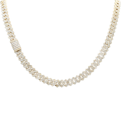 Muse Jewelry 10.47ct G SI 14K Yellow Gold Baguette & Round Diamond Square Cuban Necklace 22" Long