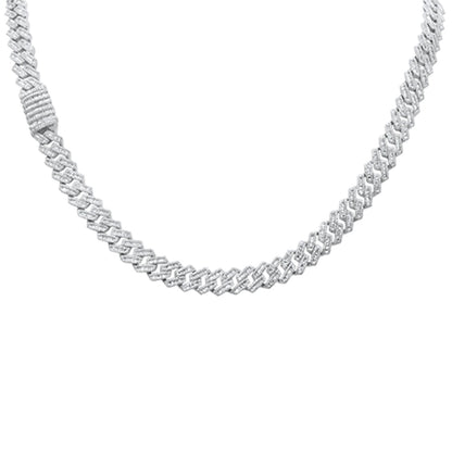 Muse Jewelry 10.22ct G SI 14K White Gold Round & Baguette Diamond Square Cuban Necklace 22" Long