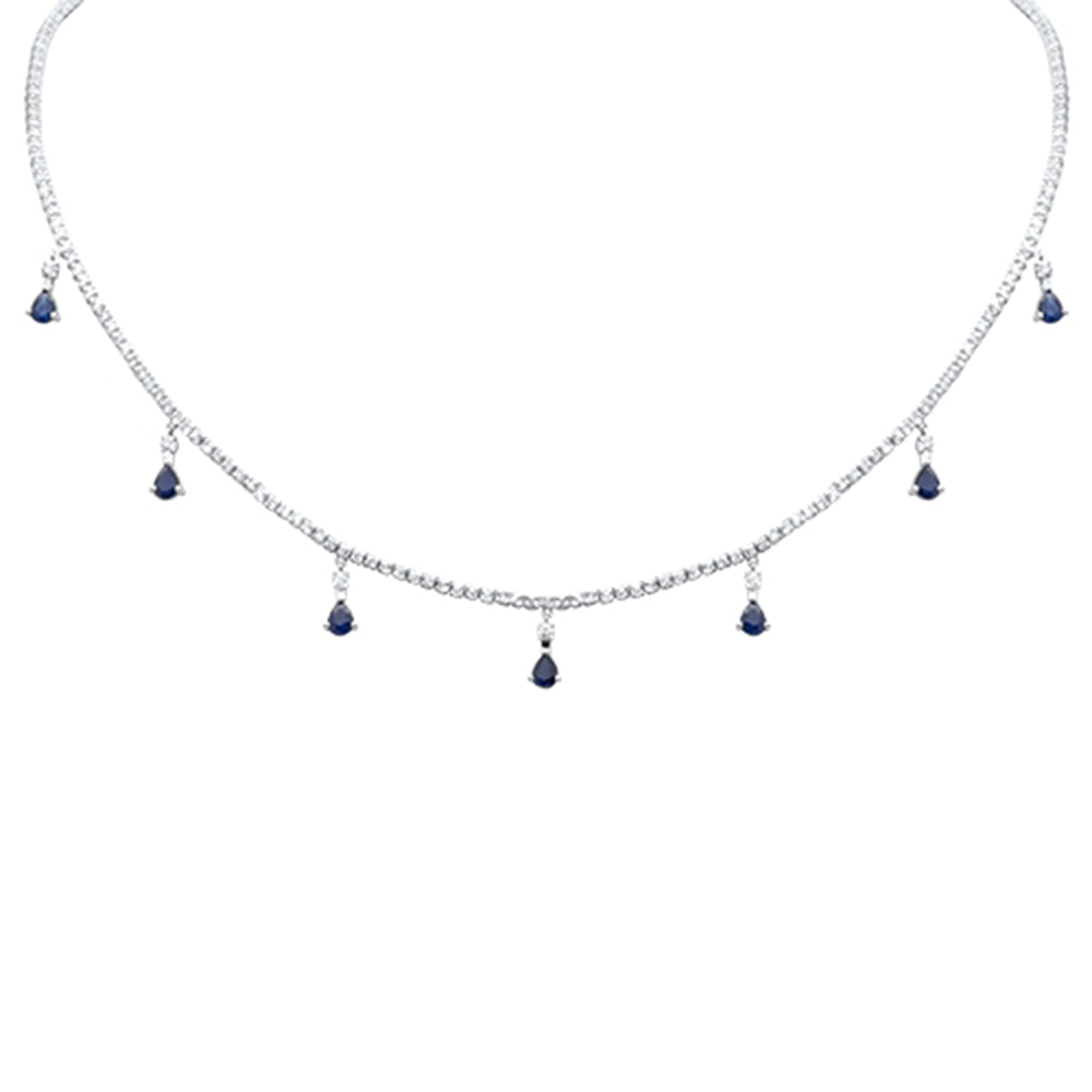 Muse Jewelry 3.41ct G SI 14K White Gold Diamond & Blue Sapphire Gemstone Tennis Necklace 14" + 2" Long