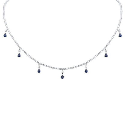 Muse Jewelry 3.41ct G SI 14K White Gold Diamond & Blue Sapphire Gemstone Tennis Necklace 14" + 2" Long