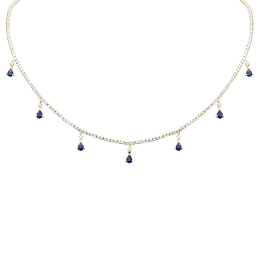 Muse Jewelry 3.42ct G SI 14K White Gold Diamond & Blue Sapphire Gemstone Tennis Necklace 14" + 2" Long