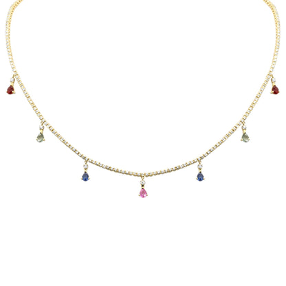 Muse Jewelry 3.56ct G SI 14K Yellow Gold Diamond & Multi Color Gemstone Tennis Necklace 14" + 2" Long