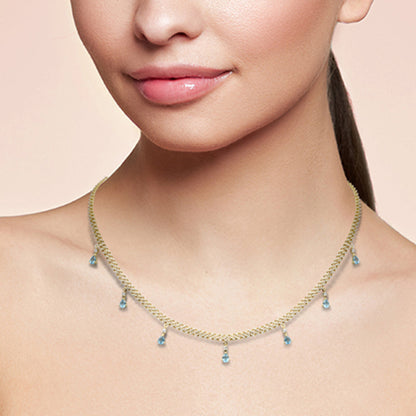 Muse Jewelry 2.54ct G SI 14K Yellow Gold Diamond & Blue Topaz Gemstone Cuban Necklace 12" + 4" Long