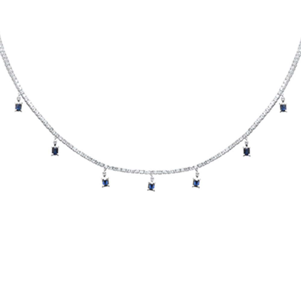 Muse Jewelry 4.06ct G SI 14K White Gold Diamond & Blue Sapphire Gemstone Tennis Necklace 13" + 6" EXT