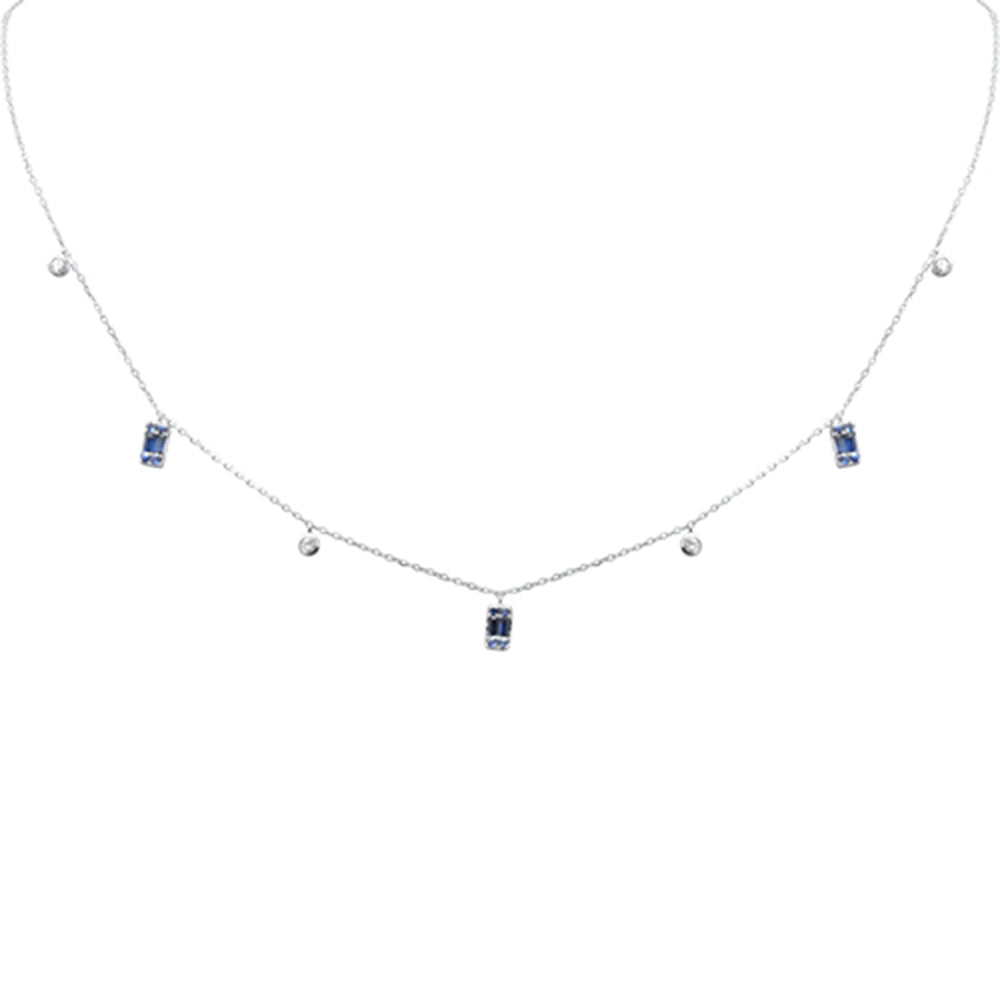 Muse Jewelry .57ct F SI 14K White Gold Diamond & Blue Sapphire Pendant Necklace 16" + 2" Long