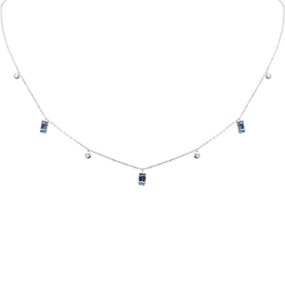 Muse Jewelry .57ct F SI 14K White Gold Diamond & Blue Sapphire Pendant Necklace 16" + 2" Long