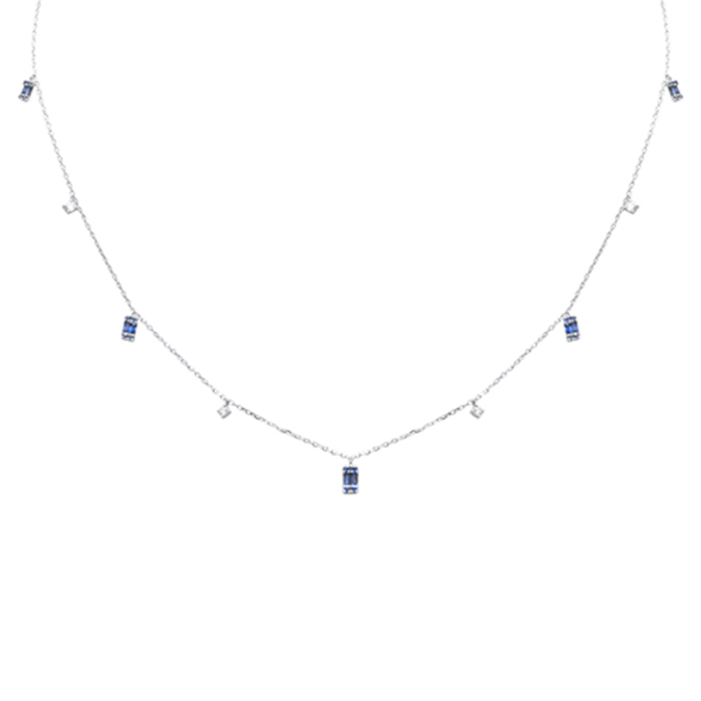 Muse Jewelry .49ct F SI 14K White Gold Diamond & Blue Sapphire Pendant Necklace 16" + 2" Long