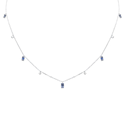 Muse Jewelry .49ct F SI 14K White Gold Diamond & Blue Sapphire Pendant Necklace 16" + 2" Long