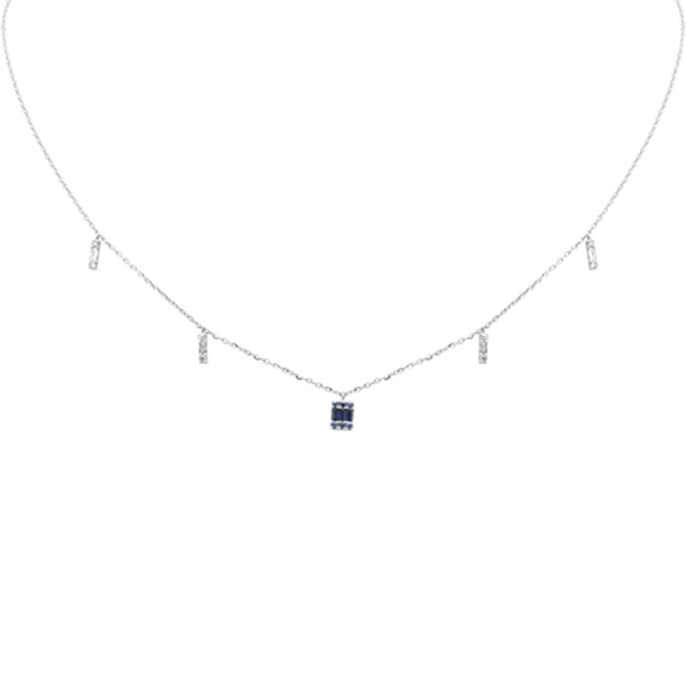 Muse Jewelry .24ct F SI 14K White Gold Diamond & Blue Sapphire Pendant Necklace 16" + 2" Long