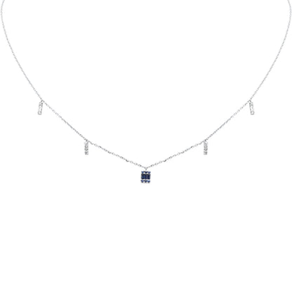 Muse Jewelry .24ct F SI 14K White Gold Diamond & Blue Sapphire Pendant Necklace 16" + 2" Long