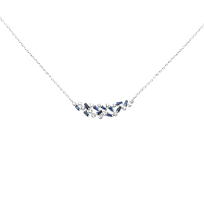 Muse Jewelry .45ct F SI 14K White Gold Diamond & Blue Sapphire Pendant Necklace 16" + 2" Long