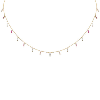 Muse Jewelry .41ct F SI 14K Yellow Gold Diamond & Ruby Pendant Necklace 16" + 2" Long