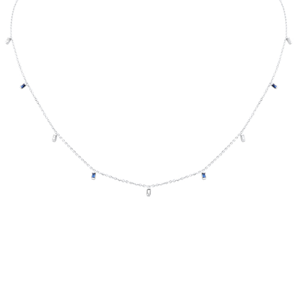 Muse Jewelry .25ct F SI 14K White Gold Diamond & Blue Sapphire Pendant Necklace 16" + 2" Long