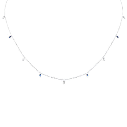 Muse Jewelry .25ct F SI 14K White Gold Diamond & Blue Sapphire Pendant Necklace 16" + 2" Long