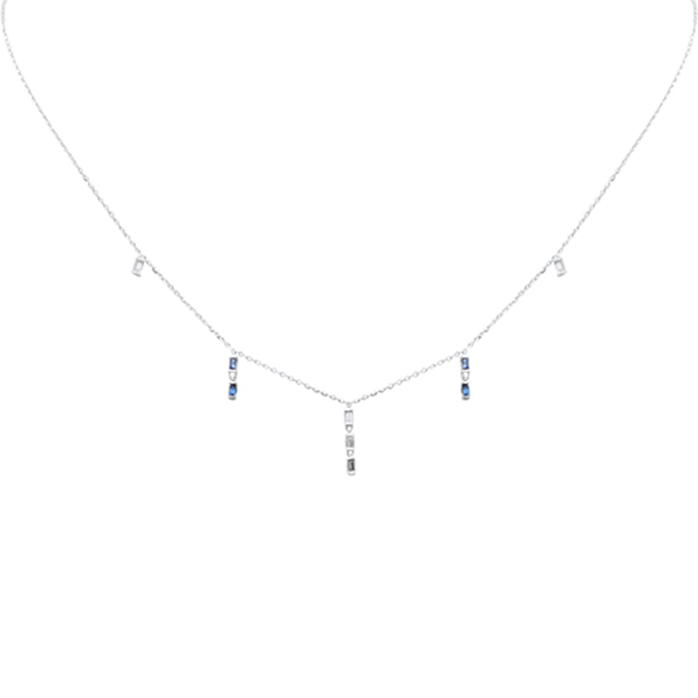 Muse Jewelry .25ct F SI 14K White Gold Diamond & Blue Sapphire Dangling Pendant Necklace 16" + 2" Long