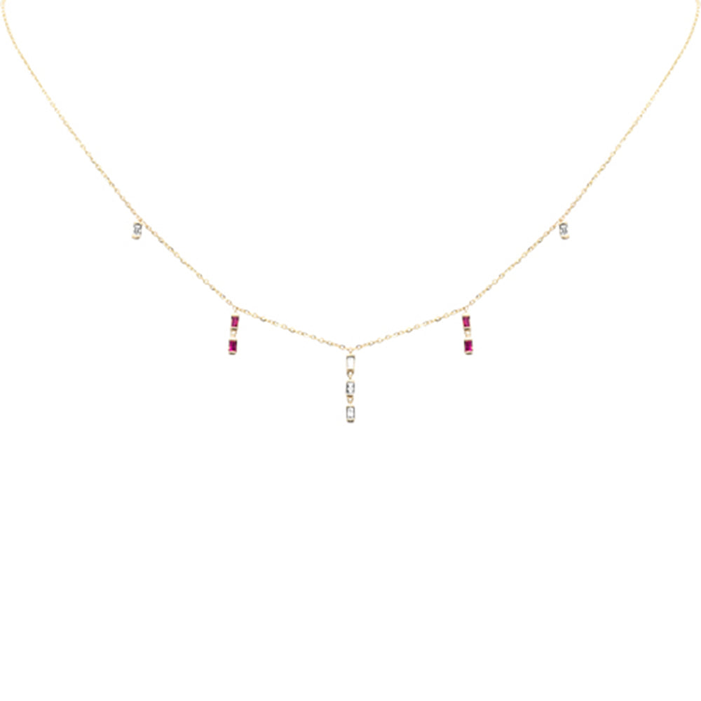 Muse Jewelry .25ct F SI 14K Yellow Gold Diamond & Ruby Dangling Pendant Necklace 16" + 2" Long