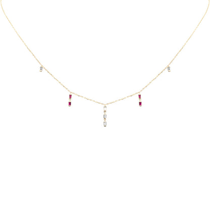 Muse Jewelry .25ct F SI 14K Yellow Gold Diamond & Ruby Dangling Pendant Necklace 16" + 2" Long