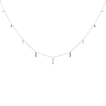 Muse Jewelry .27ct F SI 14K White Gold Diamond & Blue Sapphire Dangling Pendant Necklace 16" + 2" Long