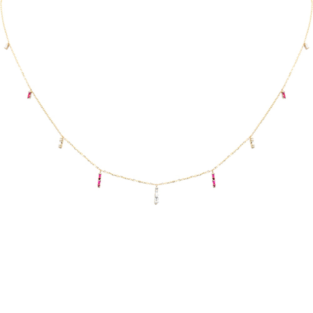 Muse Jewelry .20ct F SI 14K Yellow Gold Diamond & Ruby Dangling Pendant Necklace 16" + 2" Long