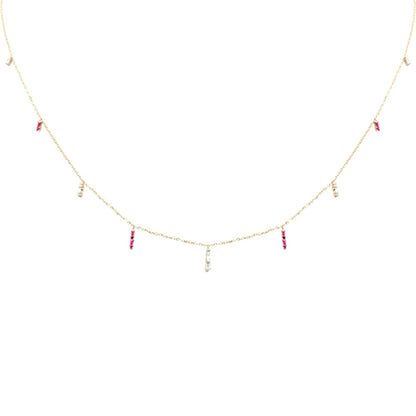 Muse Jewelry .20ct F SI 14K Yellow Gold Diamond & Ruby Dangling Pendant Necklace 16" + 2" Long