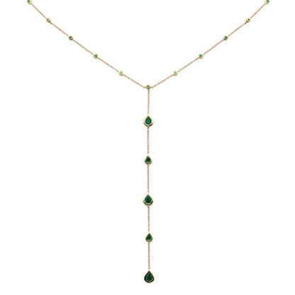 Muse Jewelry 1.39ct G SI 14K Yellow Gold Natural Emerald Gemstones Lariat Pendant Necklace 16+2" Long