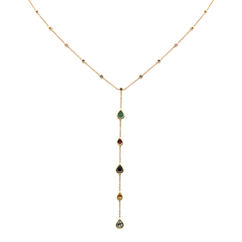 Muse Jewelry 1.73ct G SI 14K Yellow Gold Diamond Multi Color Pendant Necklace 16+2" Long