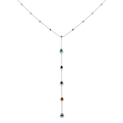 Muse Jewelry 1.57ct G SI 14K White Gold Multi Color Gemstone Pendant Necklace 16+2" Long