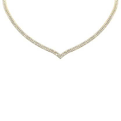 Muse Jewelry 10.00CT G SI 14K Yellow Gold Round Diamond 2-Row V Shaped Tennis Necklace 16" Long