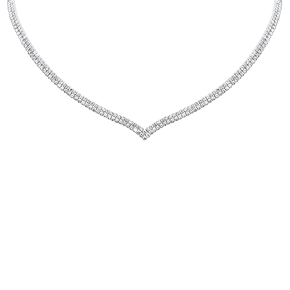 Muse Jewelry 10.00CT G SI 14K White Gold Round Diamond 2-Row V Shape Tennis Necklace 16" Long