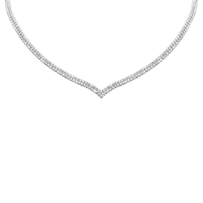 Muse Jewelry 10.00CT G SI 14K White Gold Round Diamond 2-Row V Shape Tennis Necklace 16" Long