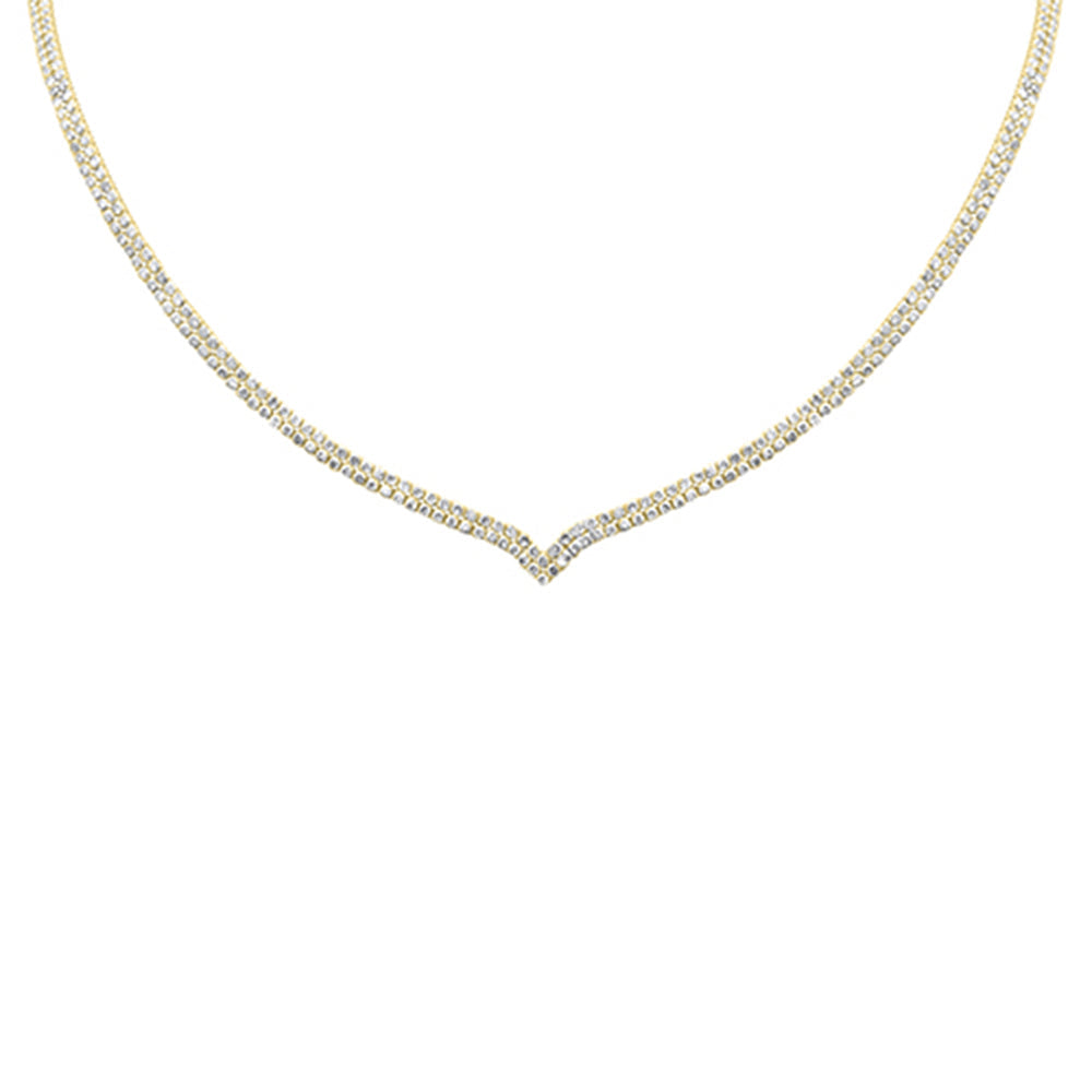 Muse Jewelry 7.00ct G SI 14K Yellow Gold Round Diamond 2-Row V Shaped Tennis Necklace 16" Long