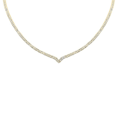 Muse Jewelry 7.00ct G SI 14K Yellow Gold Round Diamond 2-Row V Shaped Tennis Necklace 16" Long