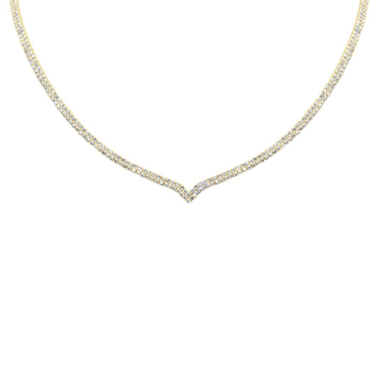 Muse Jewelry 7.00ct G SI 14K Yellow Gold Round Diamond 2-Row V Shaped Tennis Necklace 16" Long